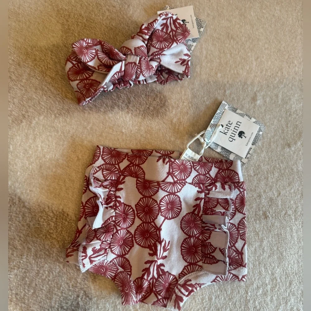 Kate Quinn Burgundy Floral bummie and headband Set
